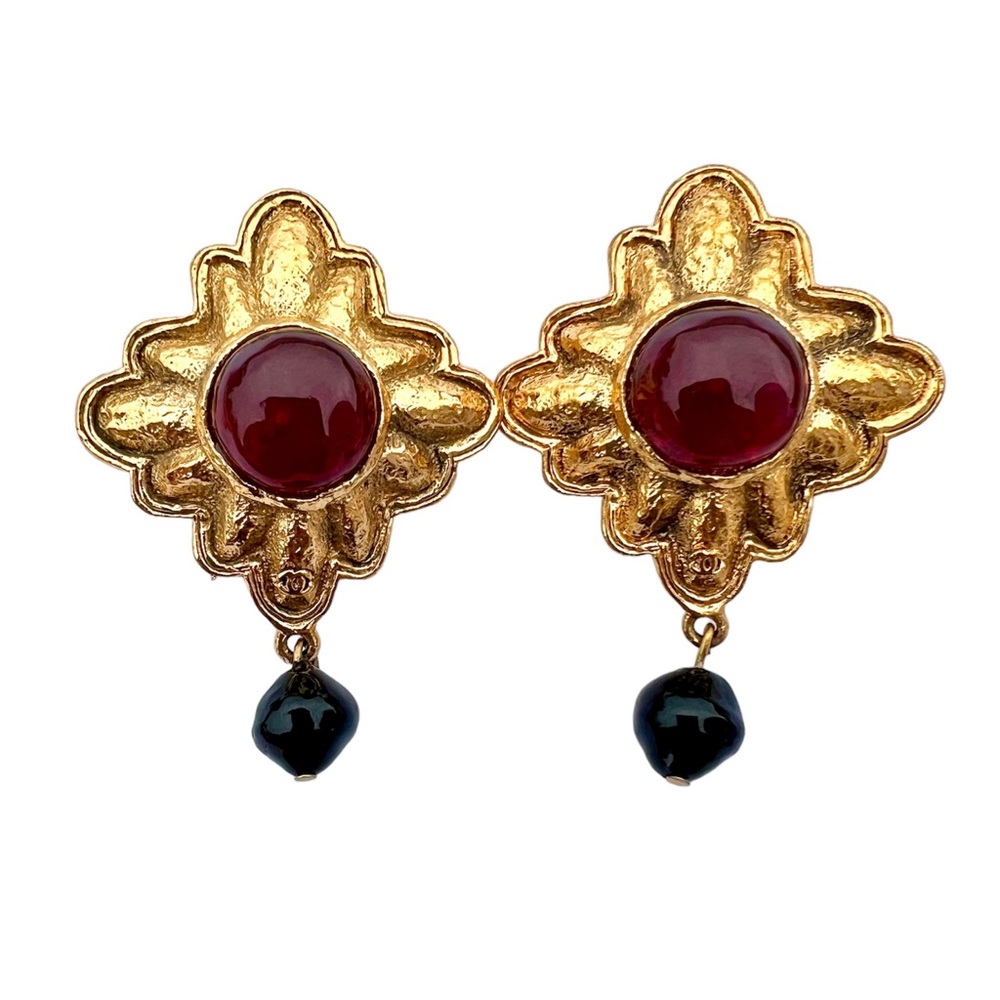RARE Vintage Chanel 1990’s Collection 26 Red And Black Gripoix Earrings